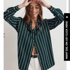 NWTS Madewell Green striped button-up shirt size XS